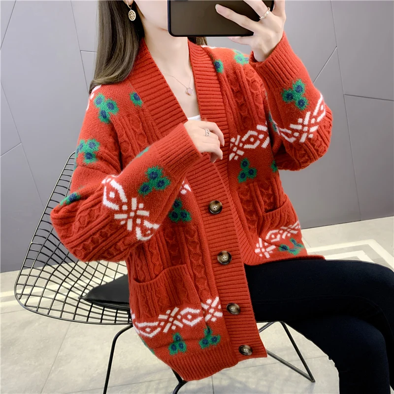 

Room 208336, Row 6, No. 5 middle] real shot V-neck diamond twist pocket knitted cardigan [3500] 76