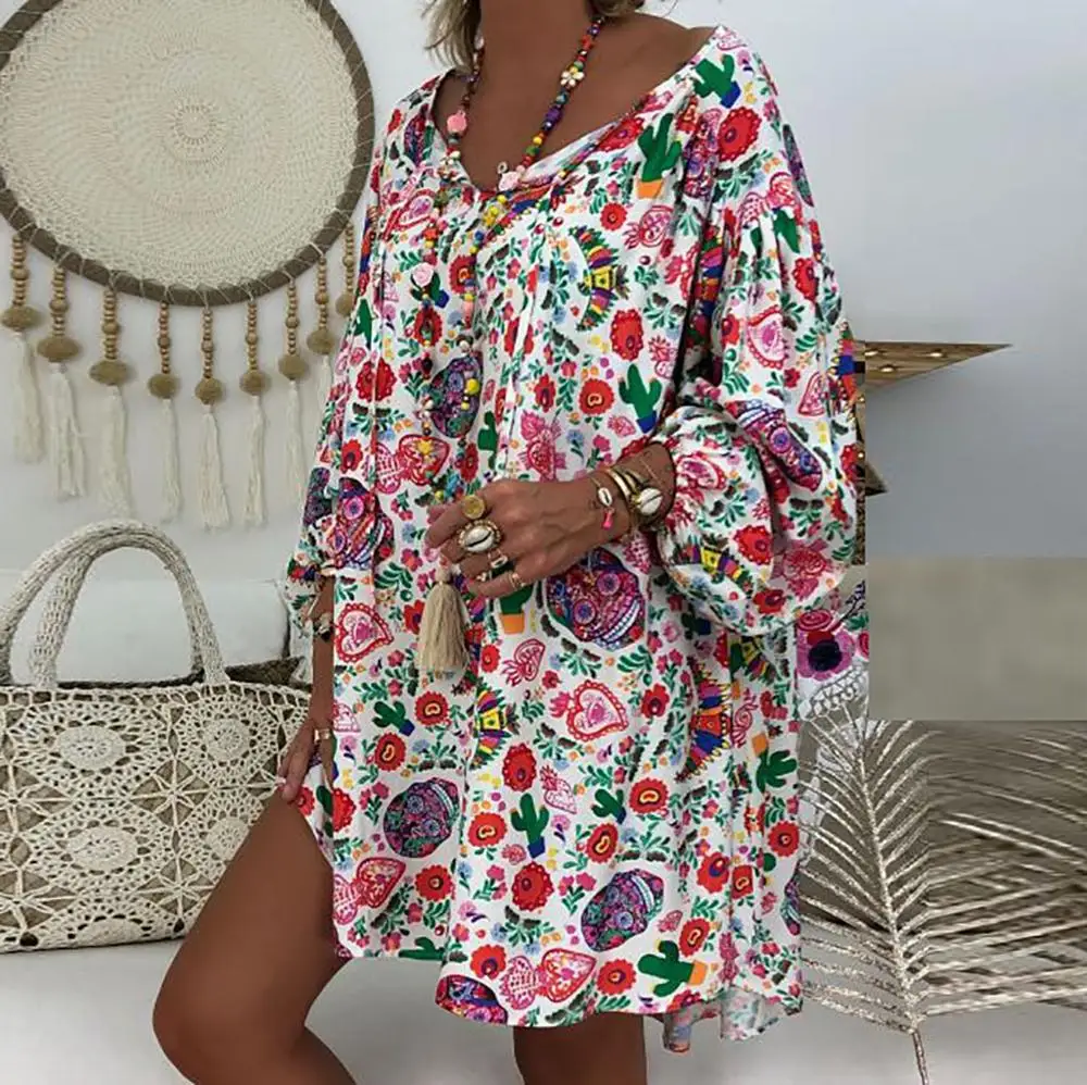 Женские летние платья 2020 винтажные Пляжные Платья с цветочным принтом и глубоким