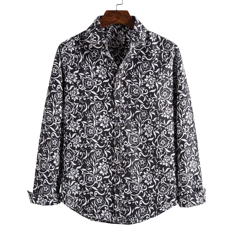 Camisas florales de manga larga de Otoño de 2021 para hombres camisas estampadas con flores de corte delgado para hombres cami