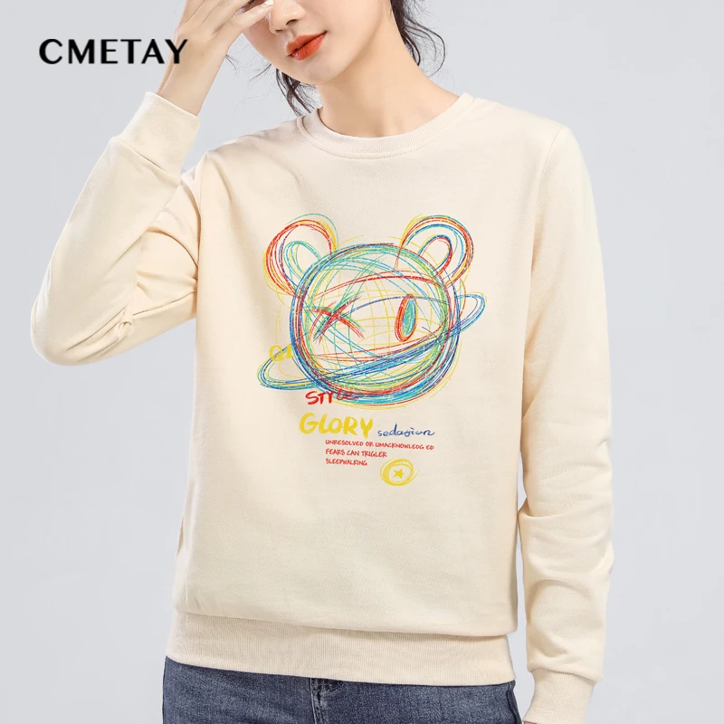 

Pure Cotton Hoodies Women Spring Autumn 2021 New Oversized Printed Sweatshirt Female Casual High Quality Loose Pullover