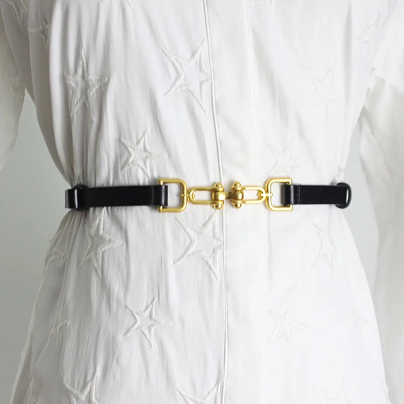 Horse bit buckle INS belt true belt adjustable simple all-match dress suit waist decoration jeans belt