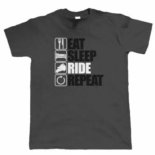 Футболка Байкерская с надписью &quotEat Sleep Ride&quot уличная одежда в стиле Супербайк