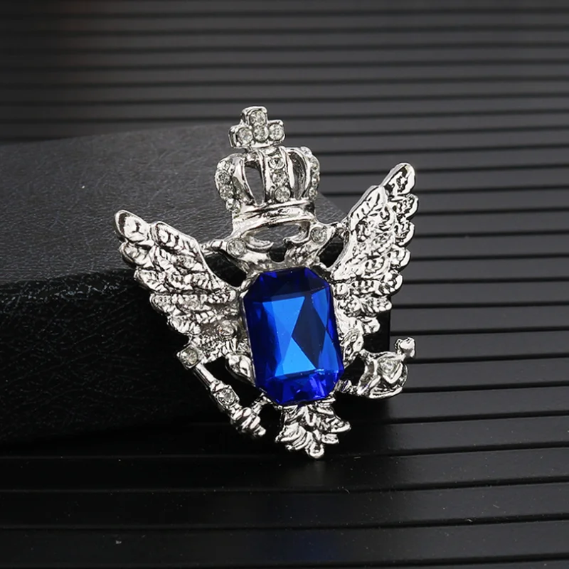 Crystal crown men brooch small suit double-headed eagle wings Fashion male corsage crystal chain tassel badge pin | Украшения и