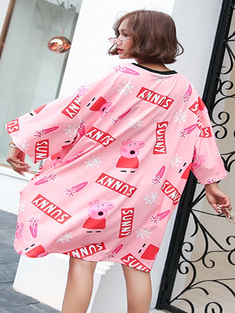 Camiseta de gran tamaño para Mujer, Tops con huella de cerdo de dibujos animados, Ropa de calle divertida a la moda, camisetas de manga corta con cuello redondo, Ropa para Mujer 2021