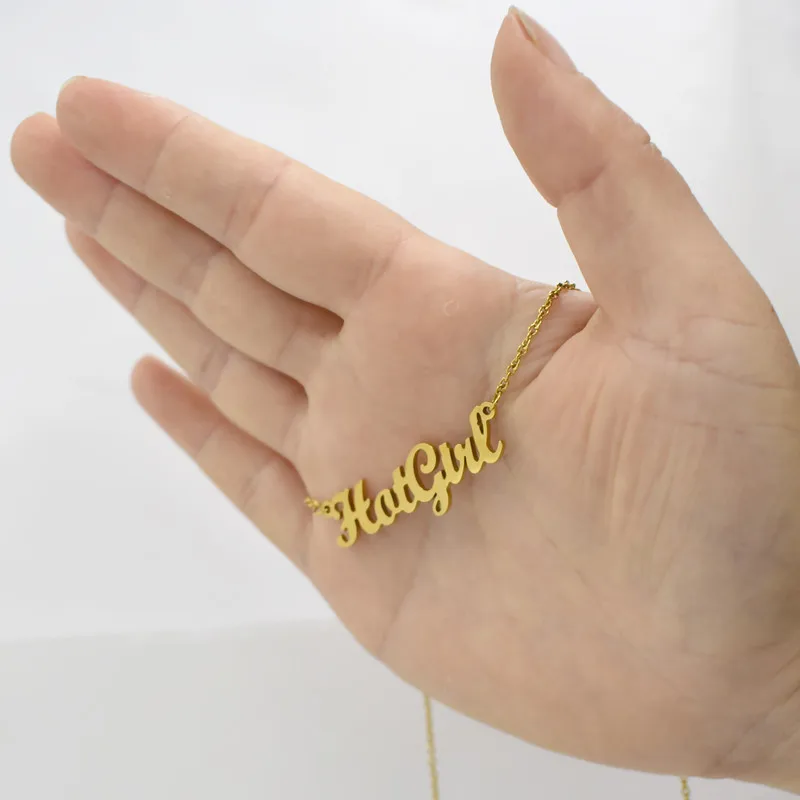 Stainless Steel Gold Cursive Hotgirl With Butterfly Necklace For Women Kids Jewelry Choker Best Friend Birthday Gift | Украшения и