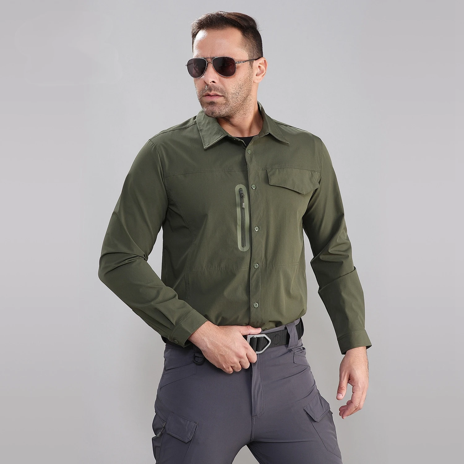 

HaleyChan Men's Tactical Shirts Quick Dry Sun Protection Lightweight Long Sleeve Button Shirts Polo Shirt Men Long Sleeve Shirt
