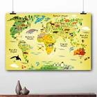 Животные карта мира Холст Живопись постеры и принты для детской комнаты скандинавский мультфильм красочные настенные картины для декора детской спальни