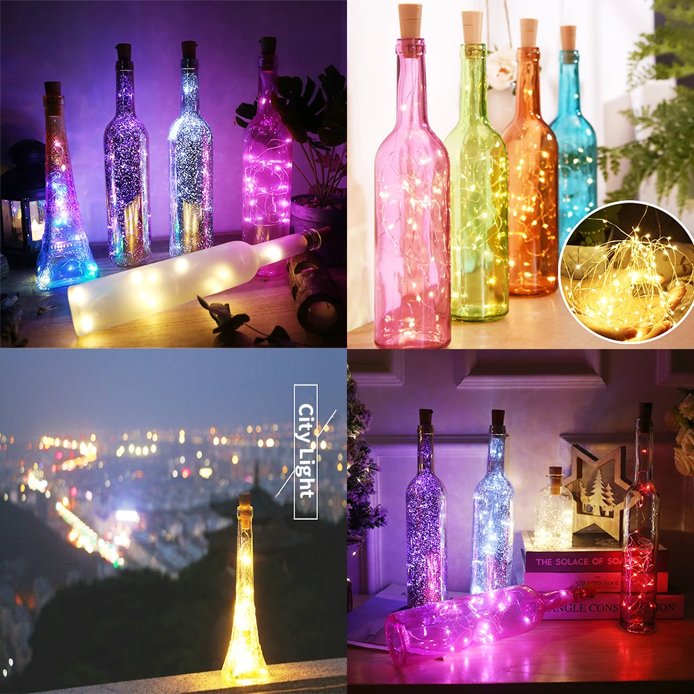 

Wine Bottle Lights With Cork LED String Light Copper Wire Festival Garland Lights Christmas Party Wedding Decoration Bar Decor