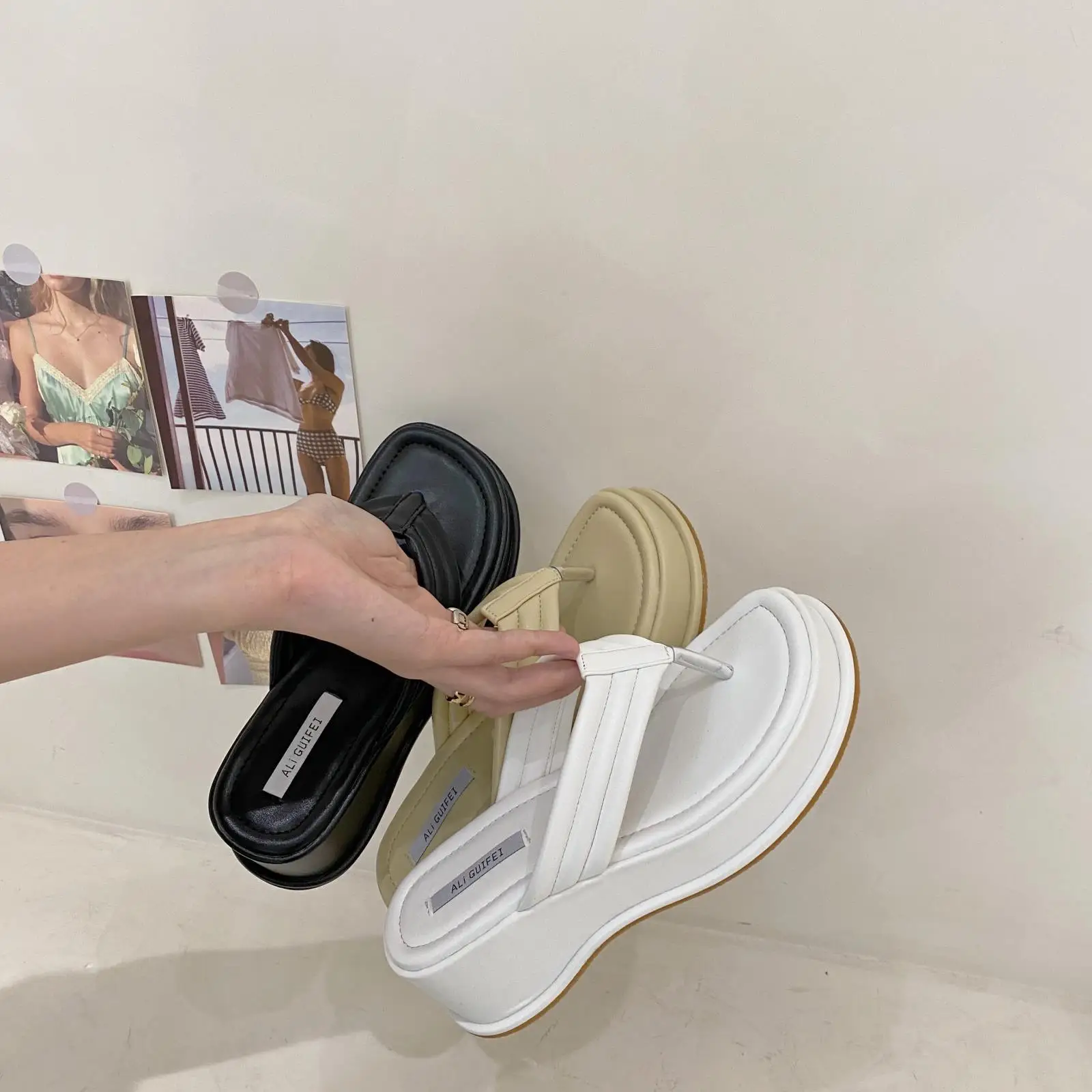 Женские шлепанцы на танкетке Mr Co квадратные сандалии платформе Повседневные