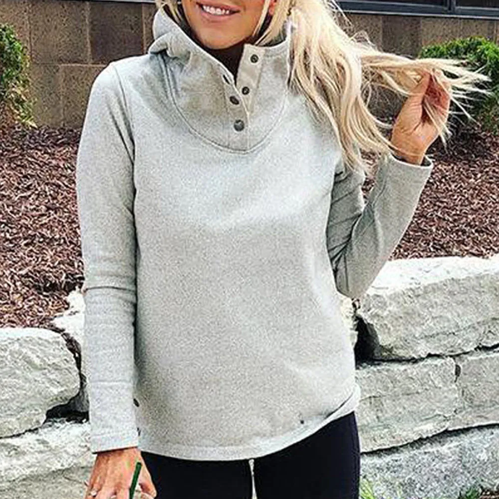 Свободные женские одноцветные топы на пуговицах со стоячим воротником и длинным