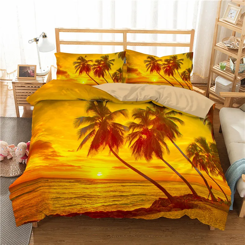

Coconut Tree 3D Duvet Cover Set 2/3pcs Plant Pillowcase Bedding Set For Kids Bedclothes Queen King Twin Size Bed Set