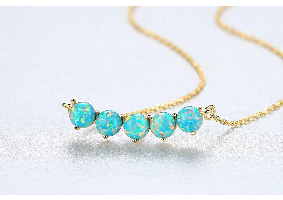 

GIRLS' Gift Authentic 925 Sterling silver synthesis Opal Stones Round Pendant Necklace Jewelry C-20E05