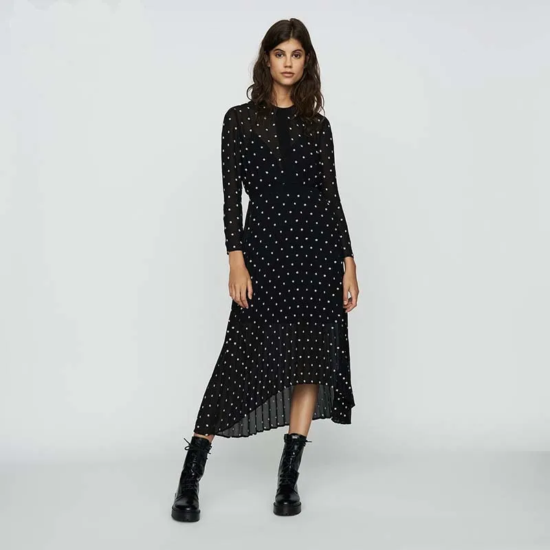 

Fadan m family 18 autumn winter new irregular slim Pleated Dress Lady Style Embroidered Dress