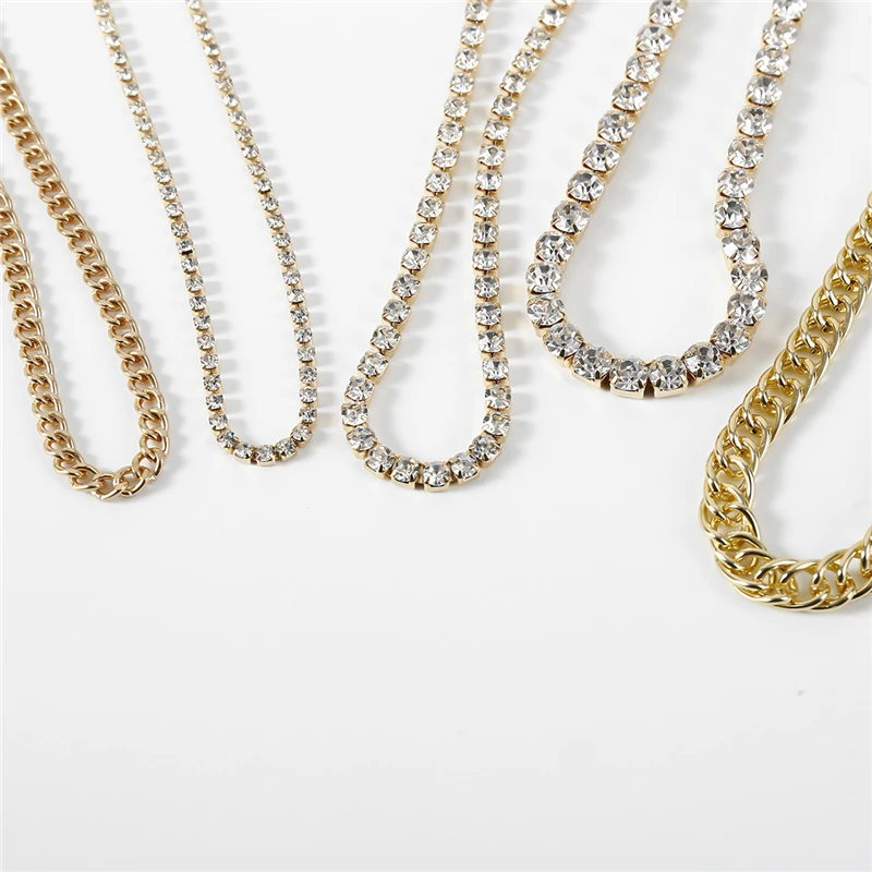 

5 PCs/Set Gold Silver Color Anklet Clear Rhinestone Anklet Elegant Foot Jewelry Leg Chain Bracelets Women Accessories 22cm long