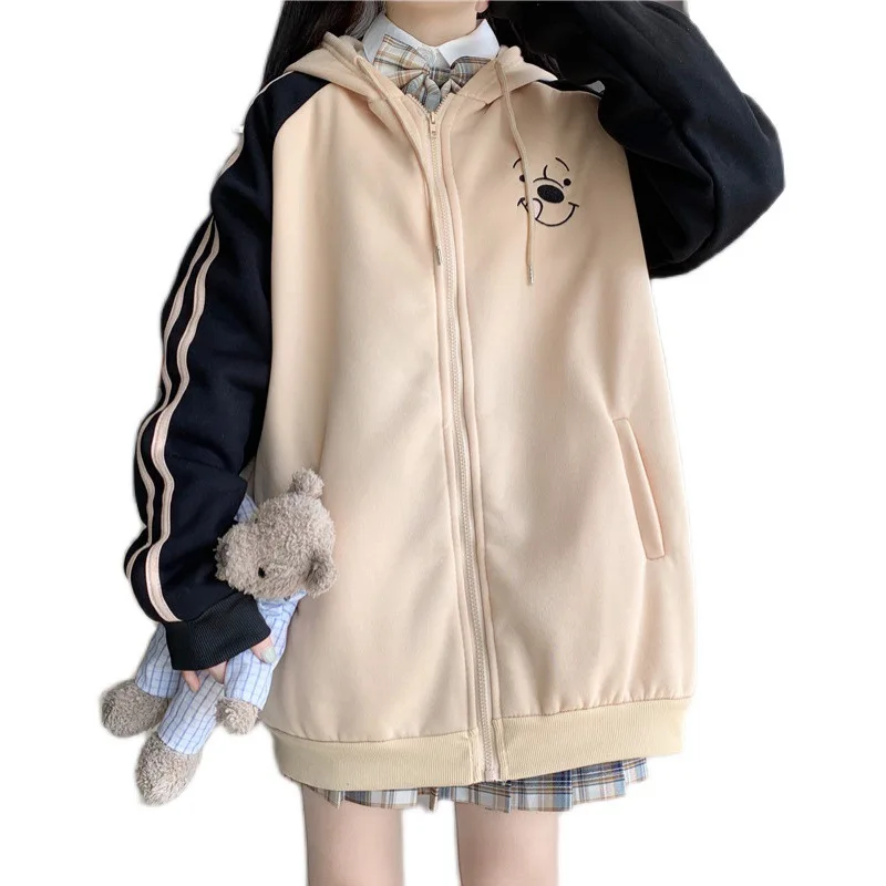 

2021 Autumn Bomber Jacket Women Hooded Cardigan Plush Thickened Streetwear Clothing Spliced Baseball Fresh Stripe Casual Outwear