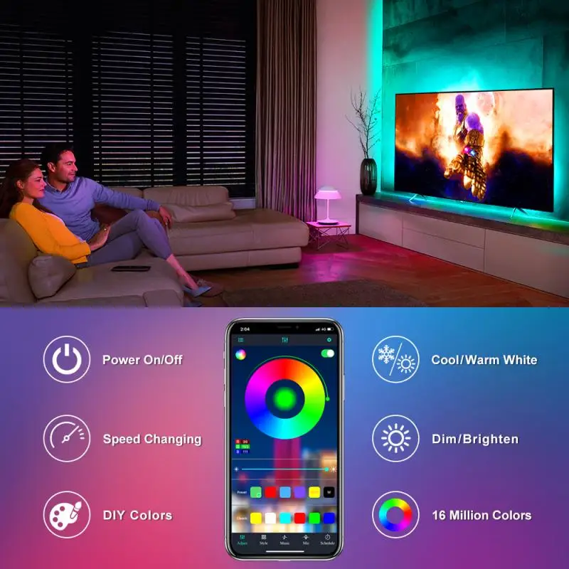 

LED Strip Lights 50Ft LED Strip Lights Music Sync Bluetooth App Controlled Remote 5050 RGB LED Rope Lights Smart Home