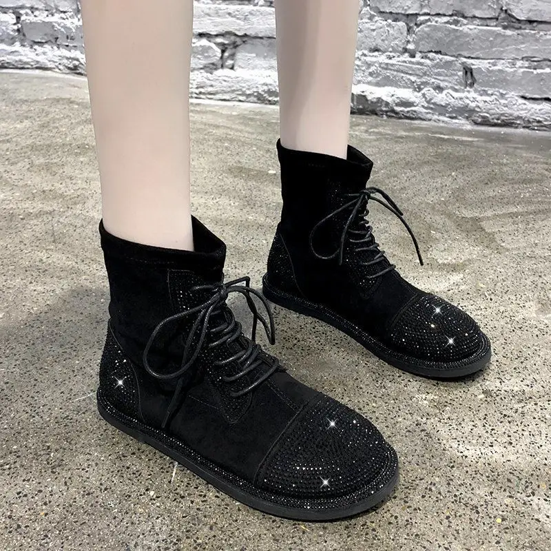 

2021 Spring New Hot Sale Martin Boots Female British Wind Drill Decoration Fashion Short Boots
