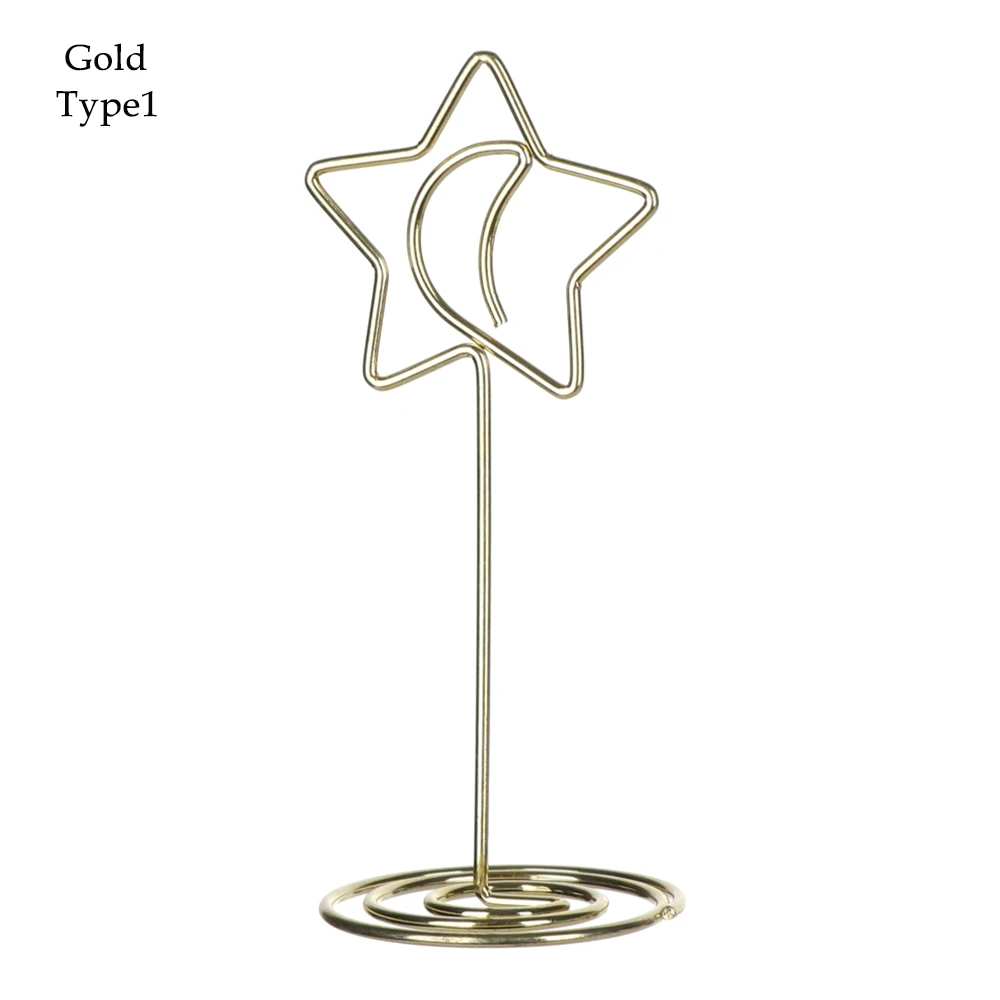 type1 - Gold 1 шт., зажимы в форме луны и звезд, папки для заметок, свадебные сувениры, карты, фото, стенд, настольные номера, держатель, зажим для бумаги, настольный декор - Цвет: type1 - Gold