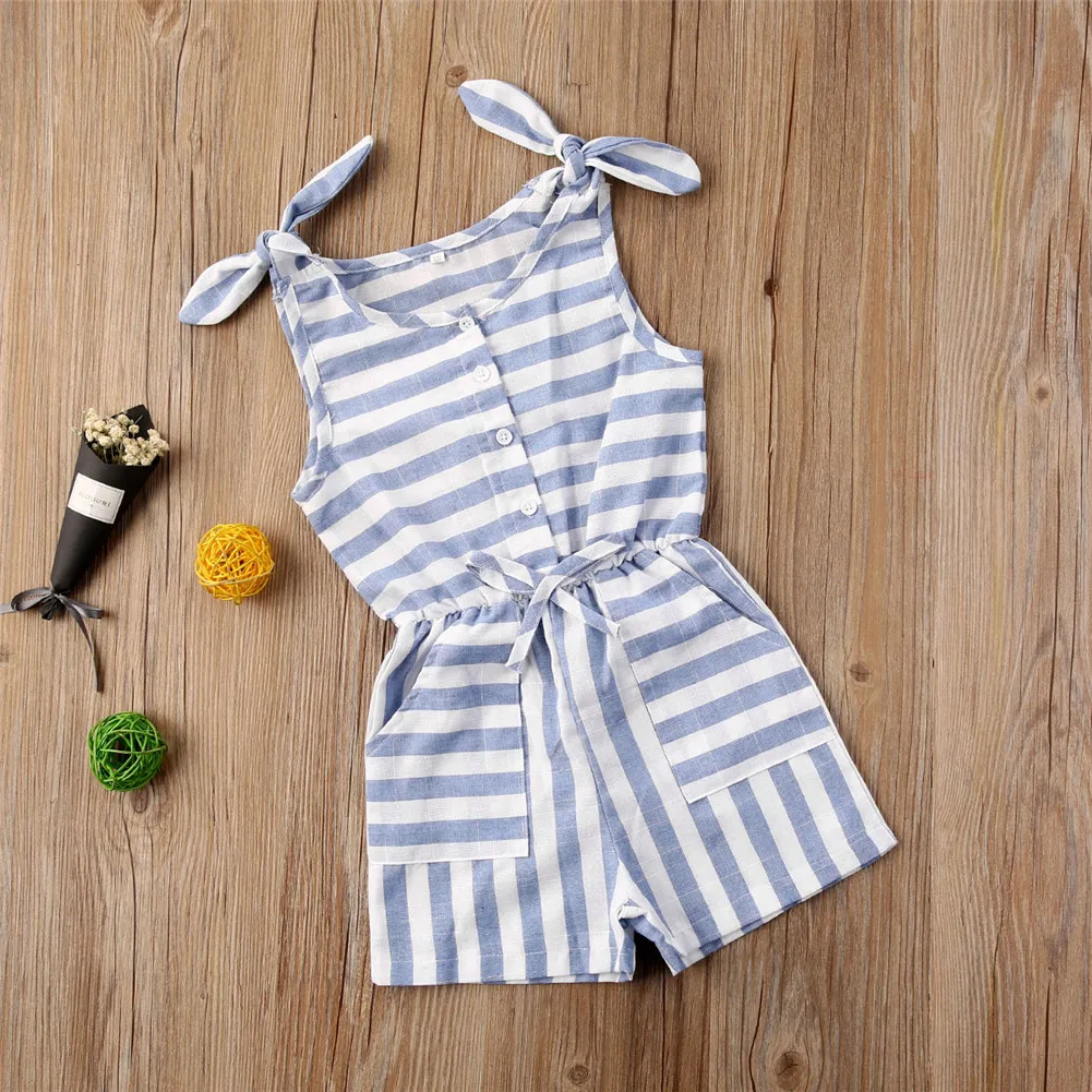 

0-5Y Baby Romper 2020 Casual Kid Baby Girl Stripe Clothes Sleeveless Striped Romper Jumpsuit Outfit Sunsuit