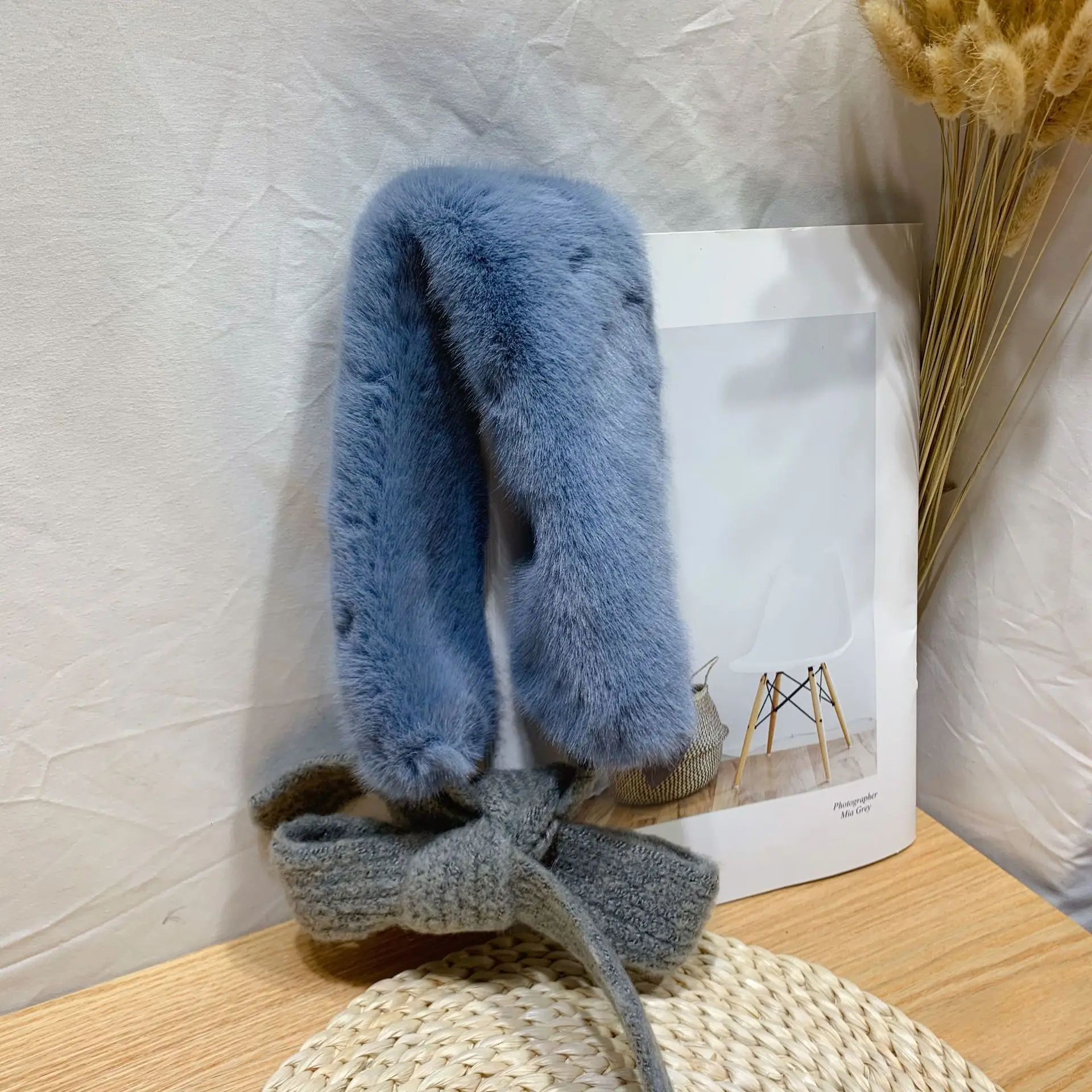 2019 зимний детский однотонный пушистый шарф из меха кролика с лентами для малышей