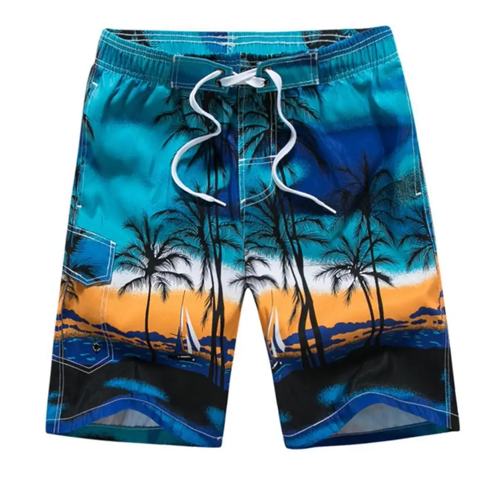 

Plus Size Coconut Tree Print Men Swimming Trunks Summer Beach Shorts Boardshorts