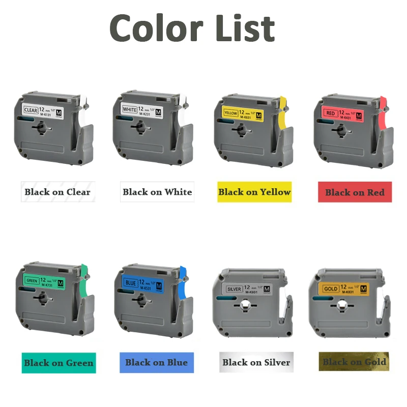 Термоклейкая лента 8 цветов для печати этикеток Brother P-touch MK231 12 мм в наличии на