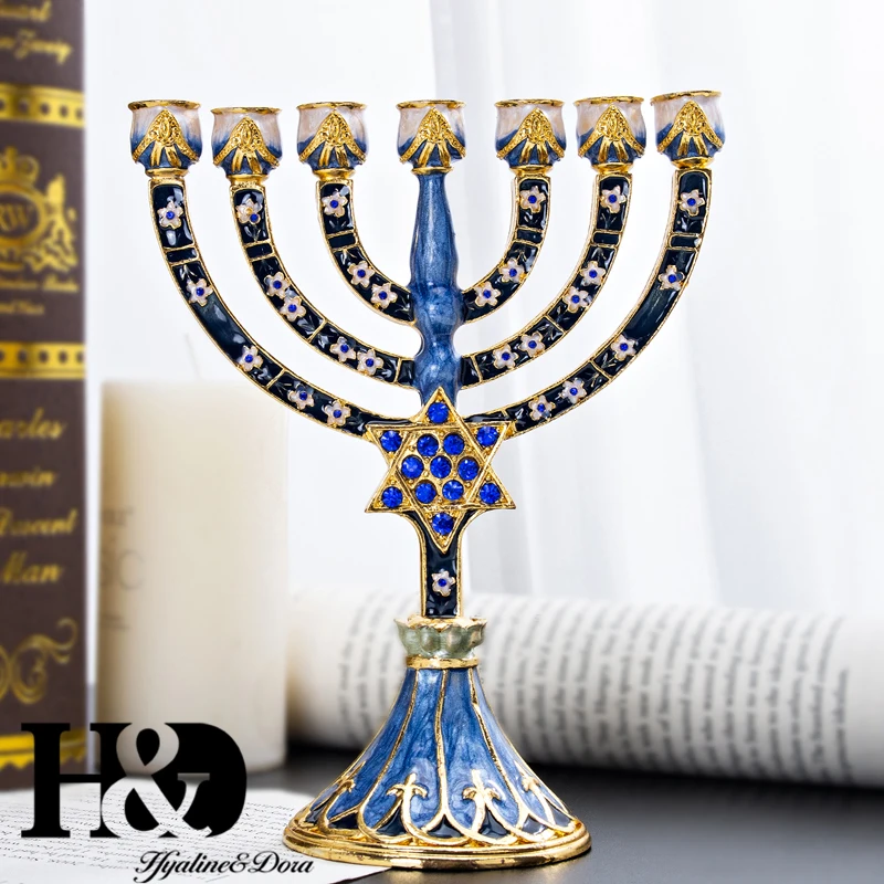 H &amp D hanukka Menorah ручная роспись эмалированные канделябры украшенные храмом Chanukah