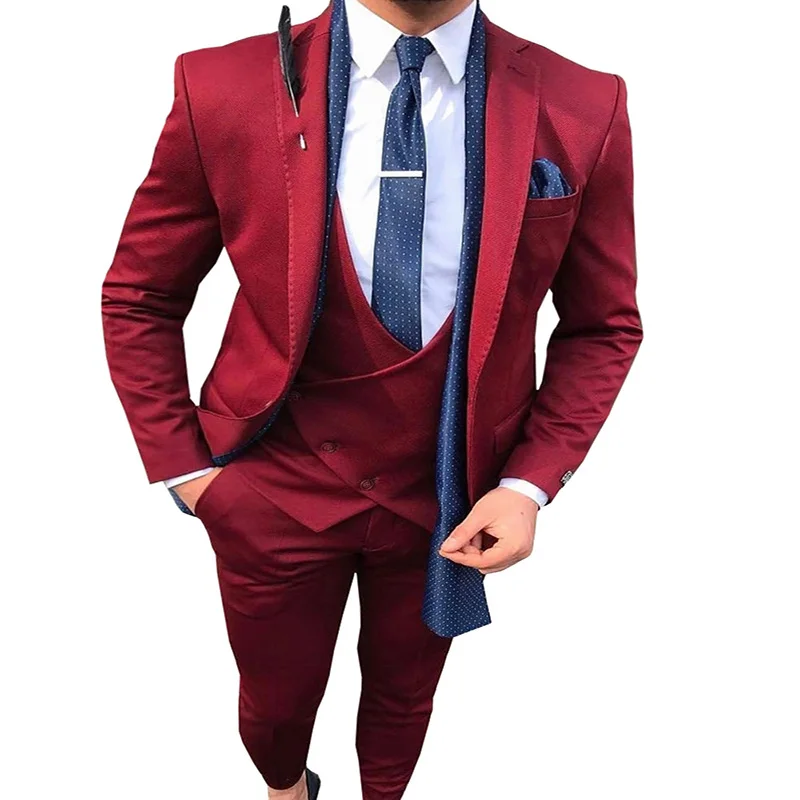 2020 Custom Made Burgundy Men Wedding Suits Formal Groom Suit 3 Piece ...