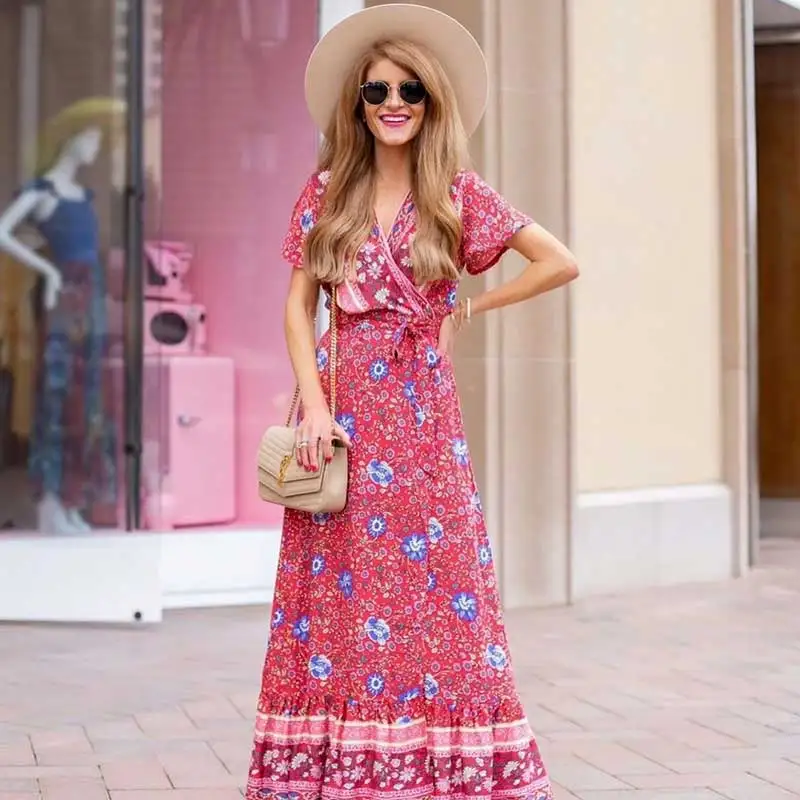 Женское платье длинное с рукавами воланами богемный Вдохновленный стиль|Женские