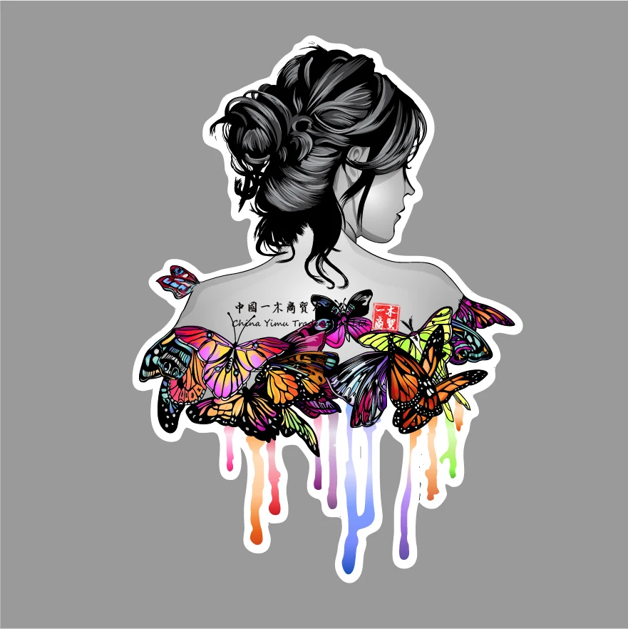 

Girl with Beautiful Butterfly Paint Colourful Vinyl Sticker Decal Vintage Car Tuck Parts Mexico
