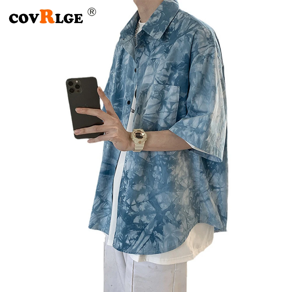 

Covrlge Hawaiian Style Shirt Men's Summer Trend Wild Ruffian Handsome Upper Clothes Design Sense Short-sleeved Floral Top MCS171