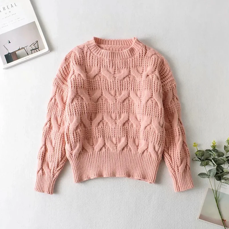 

GALCAUR Korean Fashion Knitted Sweater Women Clothing Round Collar Long Sleeve Loose Solid Oversized Sweater 2021 Style Winter