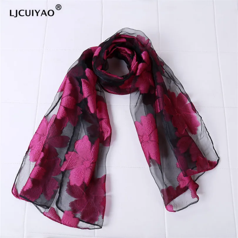 

LJCUIYAO Autumn Winter Scarf Female Cutout Cut Flower Scarf Spring Summer Sunscreen Shawl Imitation Silk Floral Beach Scarves