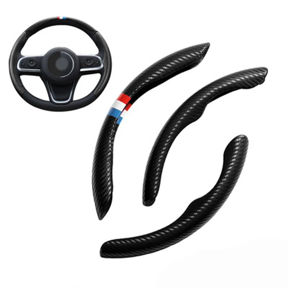 

3pcs Abs Universal Car Steering Wheel Cover Non-Slip Anti Dust Booster Cover Trim Frame Carbon Fiber Texture Interior Accessory
