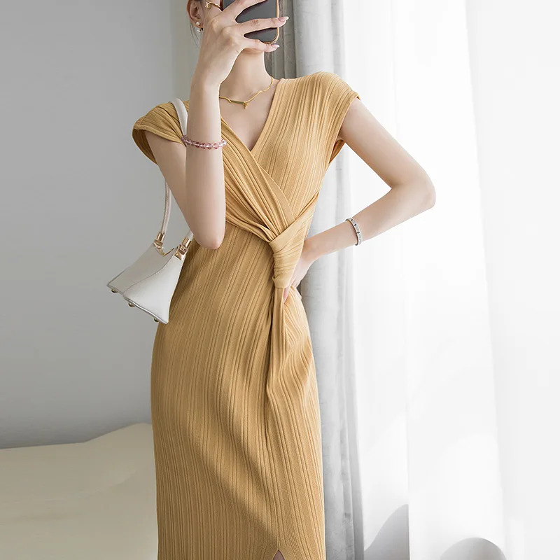 

Ice hemp silk knitted dress French medium length skirt slim design summer 2021#md301469-02