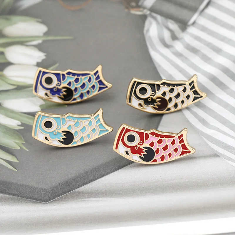 Япония Стиль металлический сплав Рыба кальмар эмалированный значок булавка из