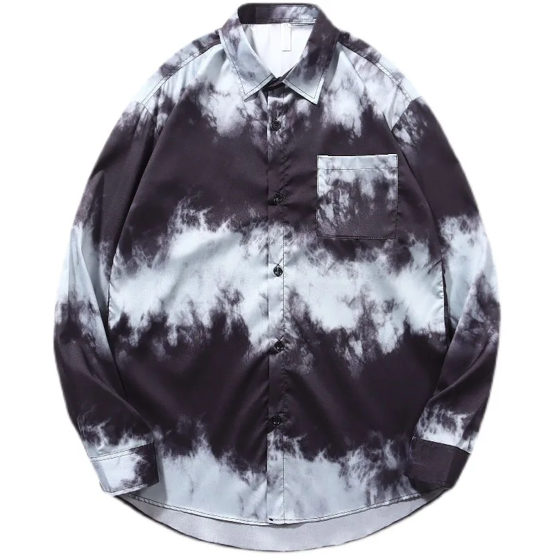 

Men Casual Shirts Print Tie-dye Spring Vintage Harajuku Cotton Shirt Teenager Ulzzang Loose Draped Ins High Quality Streetwear