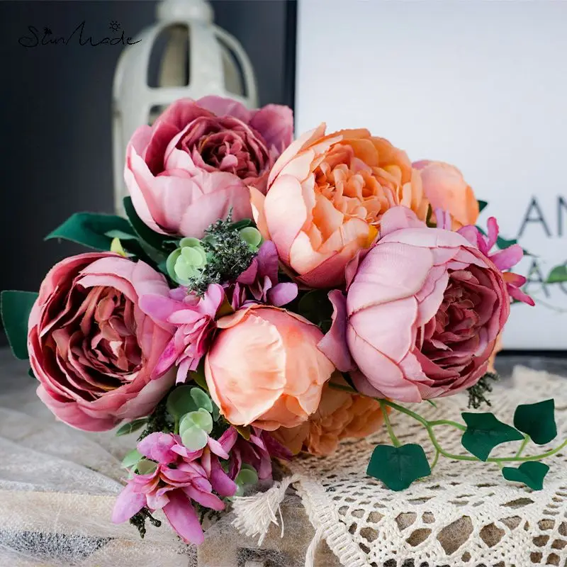 Роскошный большой Букет пионов SunMade из 12 головок в европейском стиле Осенние