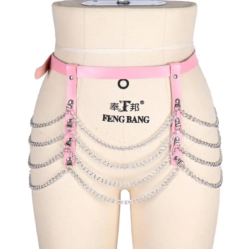 Кожаная металлическая цепочка на талию в стиле панк