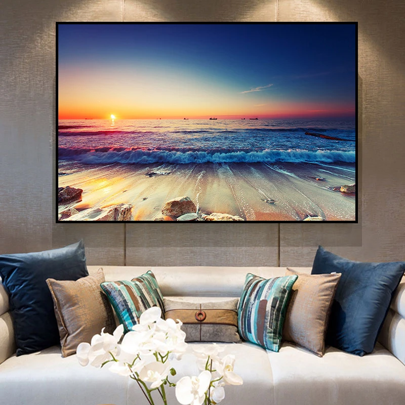 Современная простая Скандинавская Картина на холсте с изображением морского