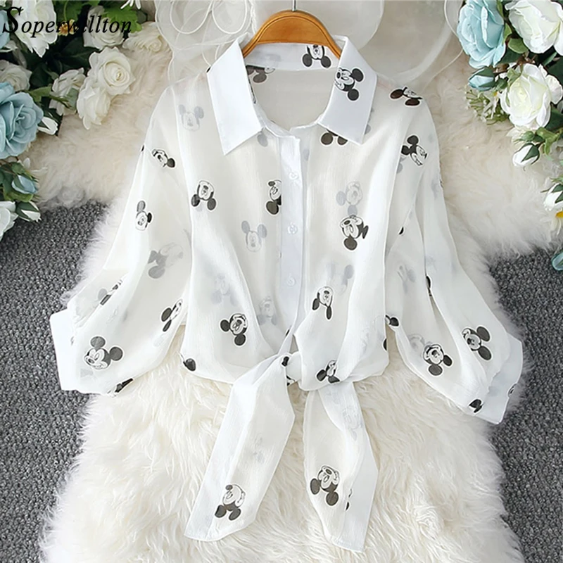 Рубашка женские летние блузки для девочек с принтом в виде персонажей из
