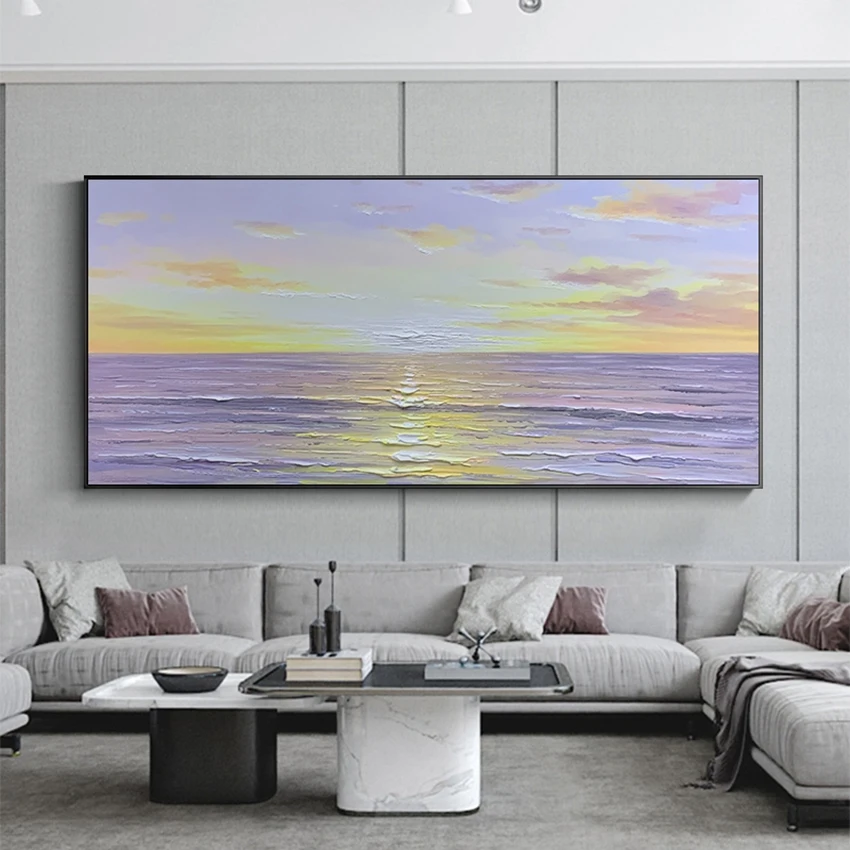 

Толстая абстрактная масляная живопись морской пейзаж закат пейзаж тяжелые текстурированные 3D настенные картины художественное украшение на холсте для гостиной