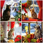 Алмазная вышивка Huacan 5D Набор для рисования кошек и окон Алмазная мозаика с животными рождественские вышивки картины для дома