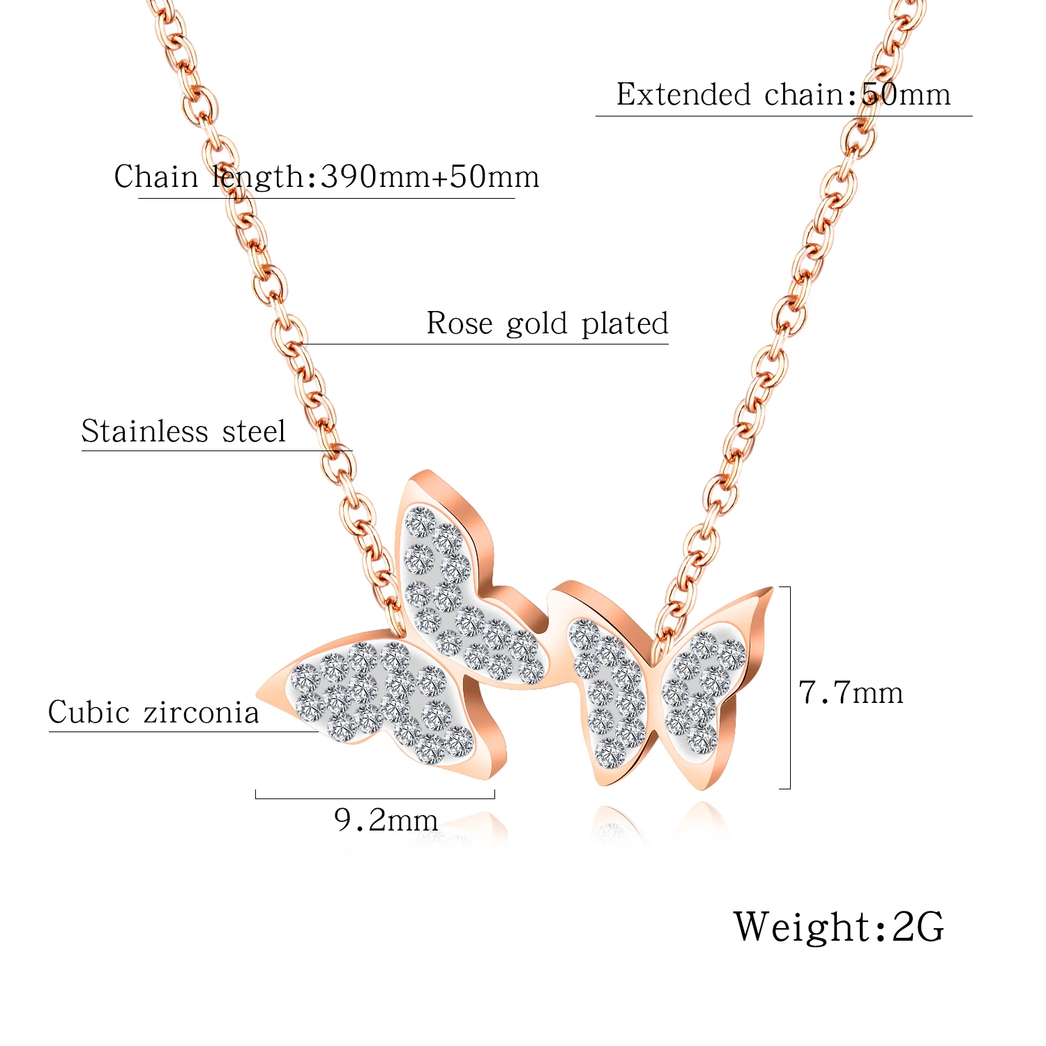 Ожерелье женское из нержавеющей стали под розовое золото с кристаллами и