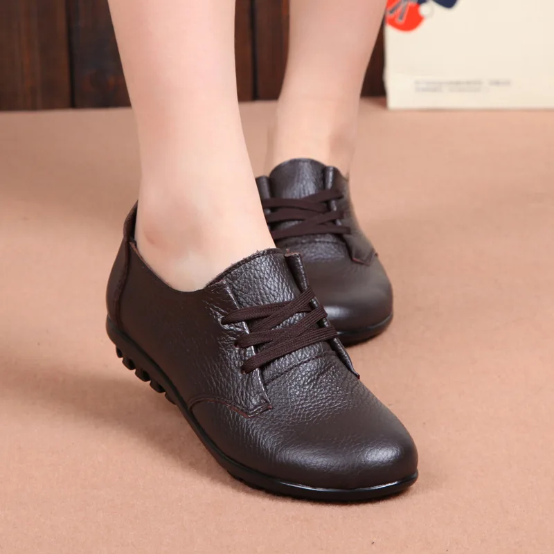 Koovan Women Shoes Flats Genuine Leather Soft Bottom Shoes Women's Big Size Flat Mother Shoes With Flat Old Leather Flats
