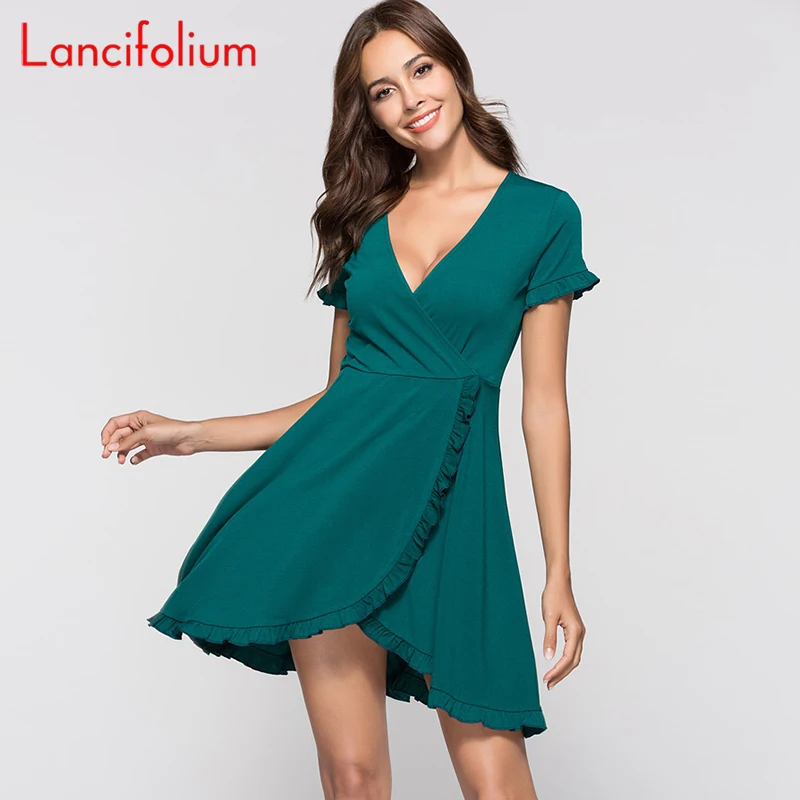 

Женское винтажное мини-платье с v-образным вырезом, зеленое винтажное элегантное вечернее платье в Корейском стиле, 2020