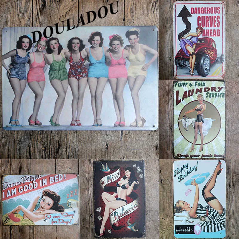 

[Douladou] Modern Girl Vintage Metal Signs Home Decor Cafe Bar Decoration Plaque Pub Decoration Shop Club Hotel Poster20x30CM