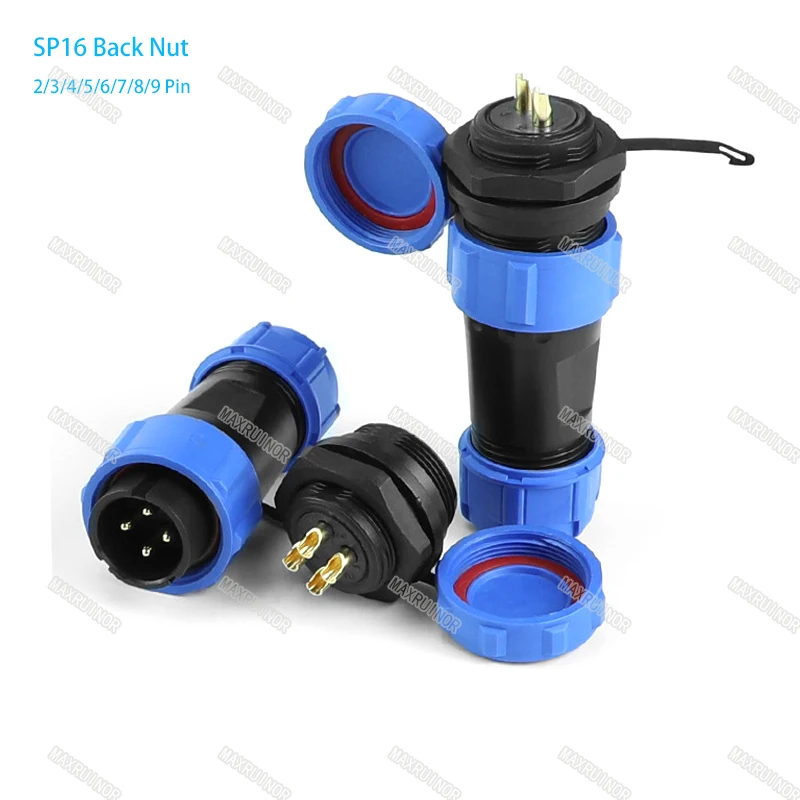 SP16 IP68 Waterproof Connector Male Plug & Female Socket 2/3/4/5/6/7/8/9 Pin Panel Mount Wire Cable Connector Aviation Plug