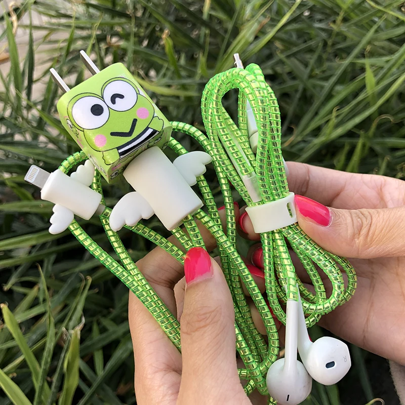 4 Кия мультфильм защита для usb-кабеля комплект со спиральным кабелем Стикеры для намотки протектор для наушников Шнур для iphone xs/xsmax/xr/8/8 plus - Цвет: 4