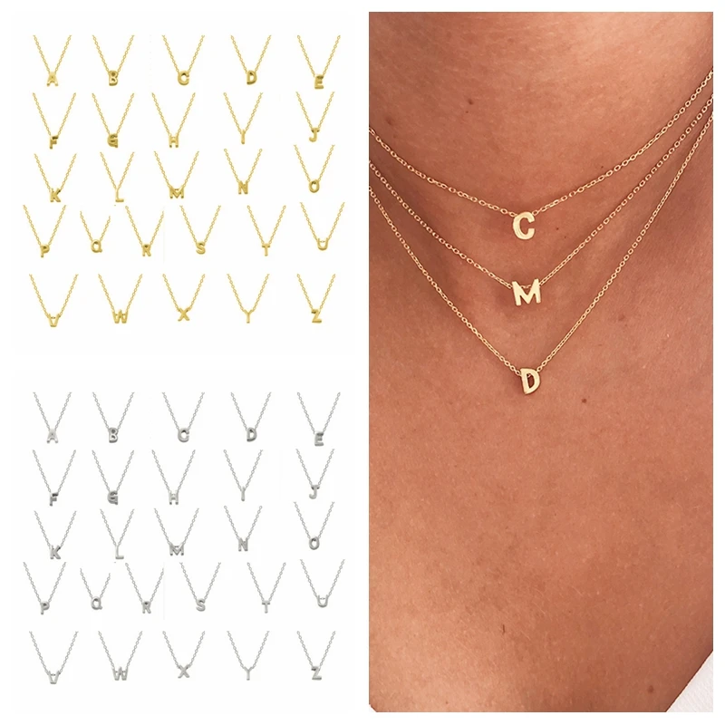 

26 Letter Chain Necklace For Women 925 Sterling Silver Jewelry Charming Pendant Chain 18K Choker Bijoux Simple Collar Joyero